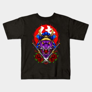 Samurai Wolf - Blue Kabuto Kids T-Shirt